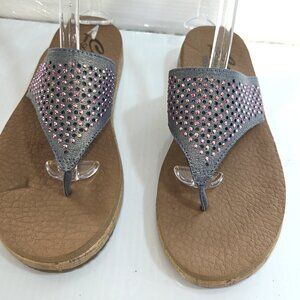 Cali from Skechers Women's Blue Denim Rhinestone Thong Platform Sandals Size 9